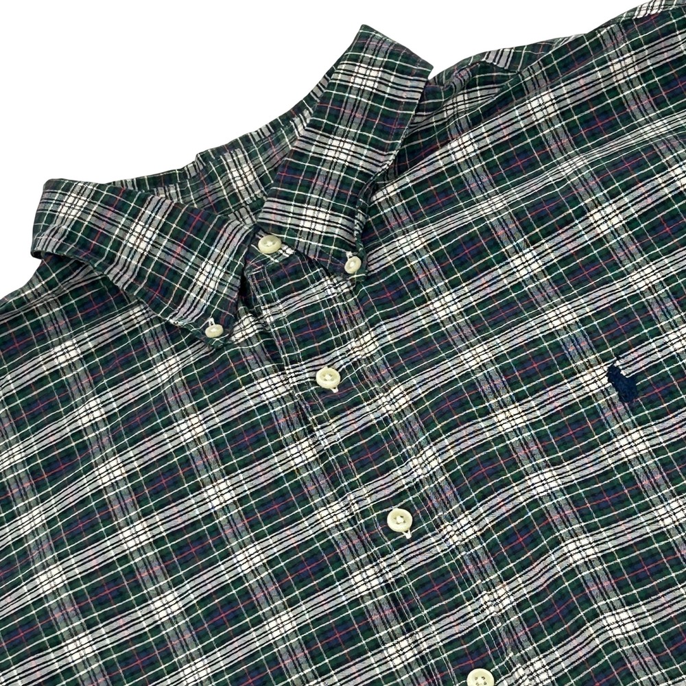 Ralph‎ Lauren Button Down Shirt Mens XL Green Blue Plaid Long Sleeve Cotton Pony